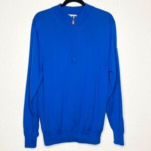 DONALD ROSS Bright Blue Wool Blend Long Sleeve Quarter Zip Pullover Sweater Med